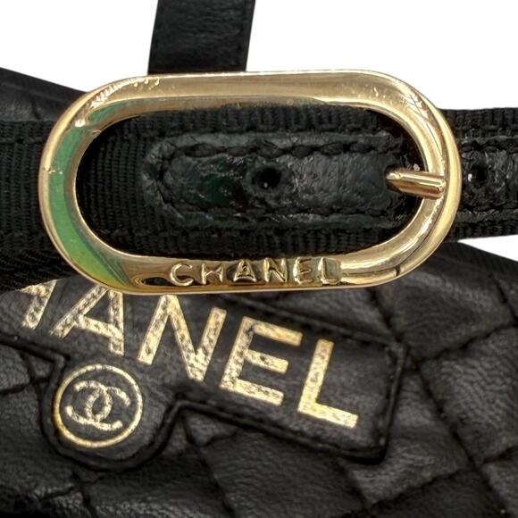 Chanel CC Logo Gold Chain Thong Sandals Black Quilted Leather EU 38.5 US 7.5-8 - Picture 3 of 11
